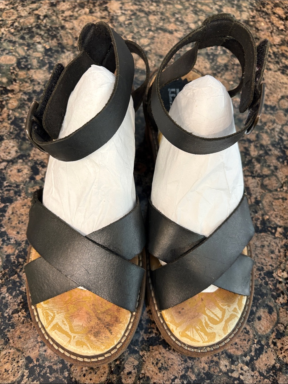 Fly London Black Leather Crisscross Ankle-Strap Sandals